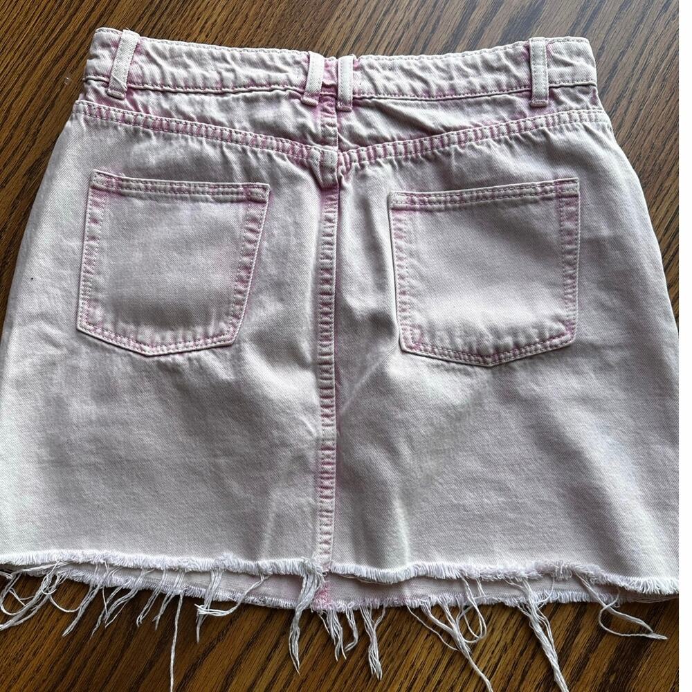 Lea & Viola Large Denim Acid Washed Pink Distressed Cotton Mini Jean Skirt - Picture 4 of 7